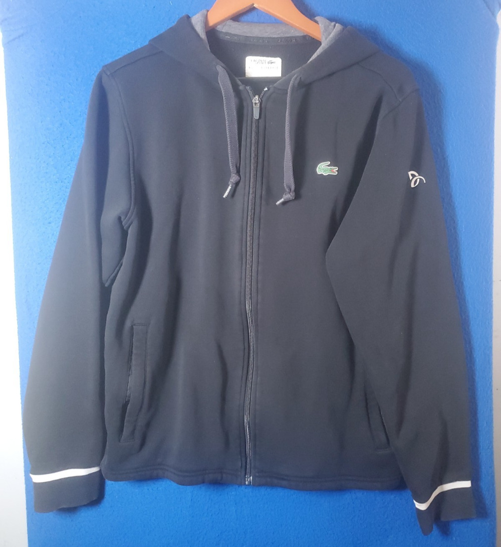 Lacoste Sport Novak Djokovic Men Lsrge Black Full Zip Hoodie Sweatshirt